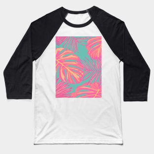 Tropical Leaves in Pink and Turquoise Baseball T-Shirt